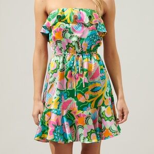 Baltic Born Braiden Short Tropical Floral Print Mini Dress Pink Orange Green NWT